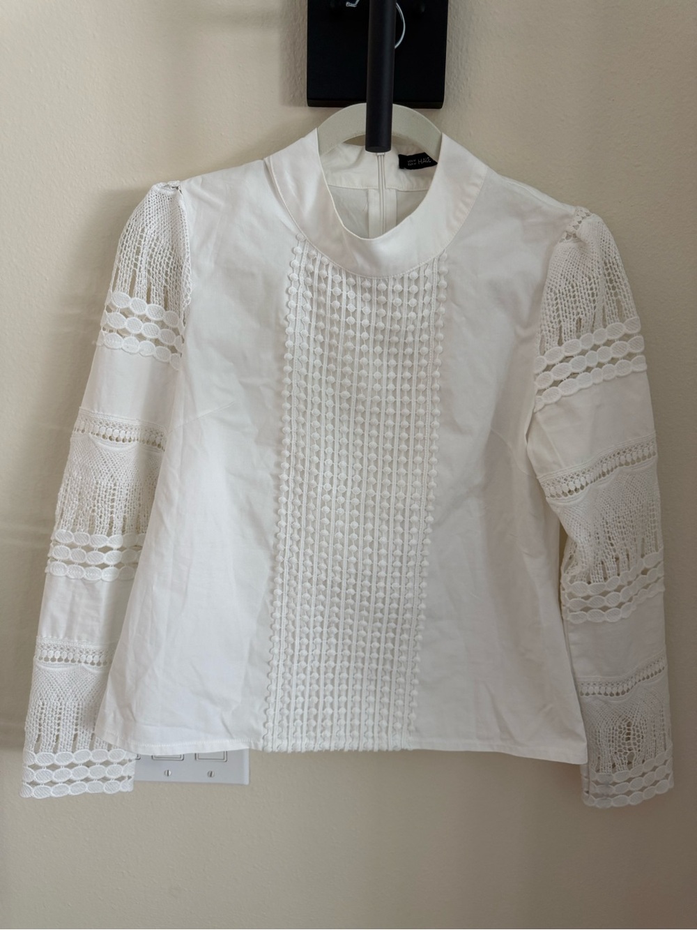 Haute Rogue 100% Cottn High-Neck White Lace Victorian Blouse